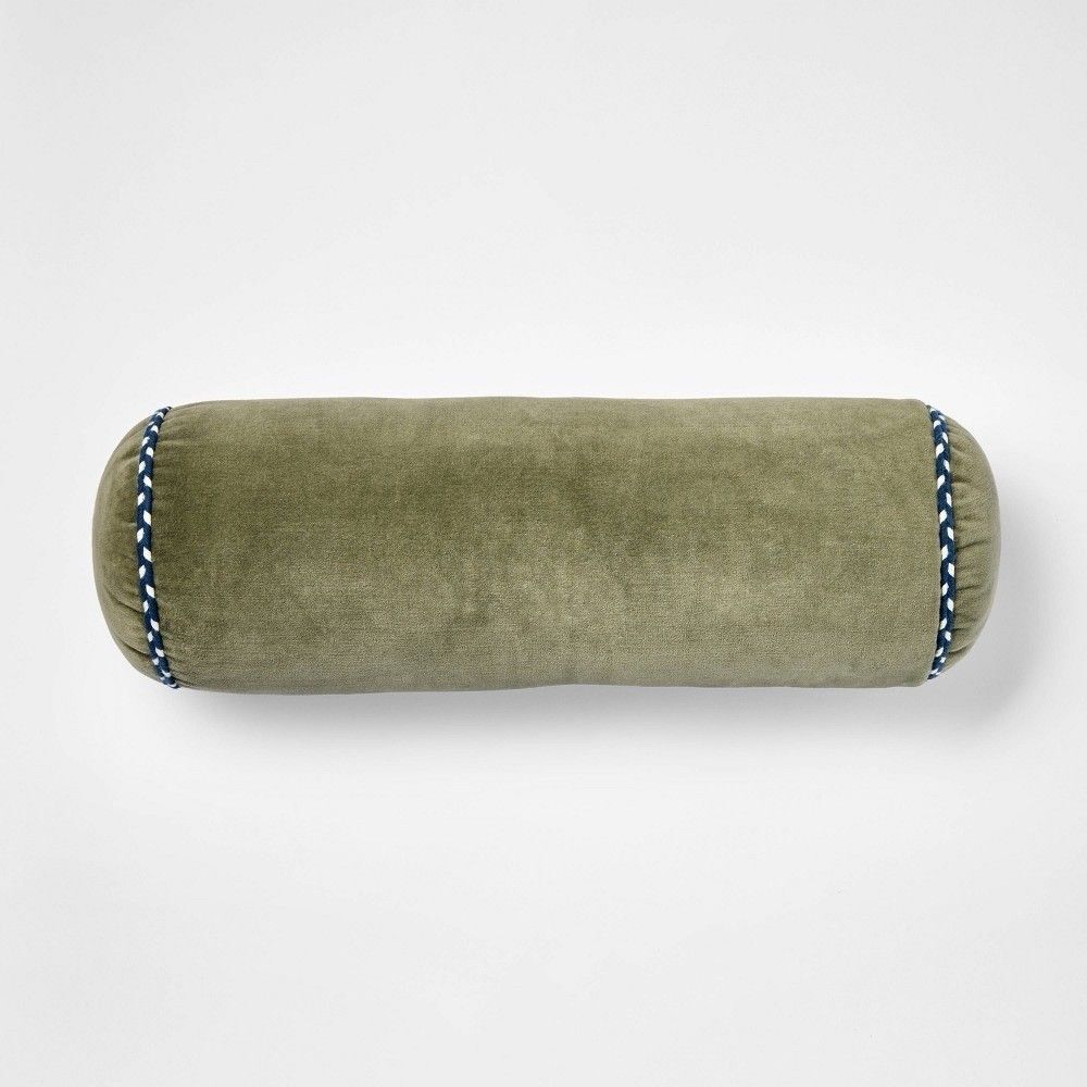 Threshold Studio McGee 7x18 Green Bolster Pillow w Piping Throw Cushion